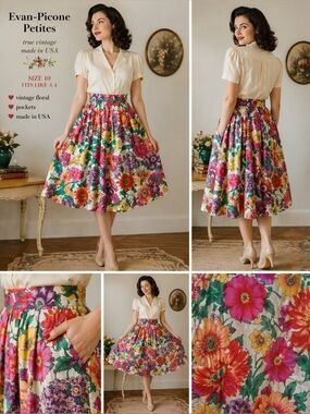 Evan Picone Petites skirt fits size 4  True vintage Made USA floral midi A line